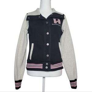 Harley Davidson Snap Front Womens Varsity Jacket Biker Motorcycle Pink Black MD